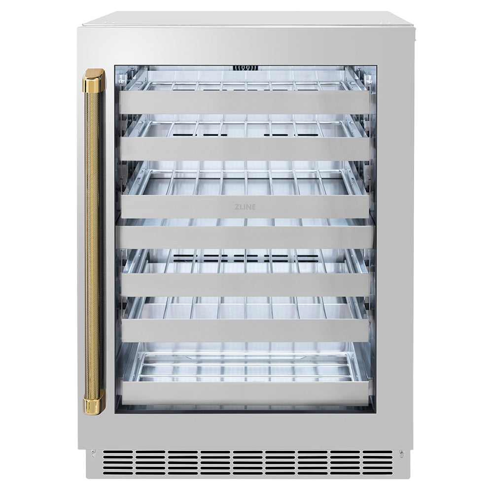 ZLINE Autograph 24 in. Touchstone Dual Zone Wine Cooler With Steel Glass Door & Gold Helix Handle - View 2 | Fridge.com