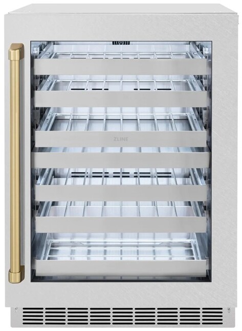 ZLINE Autograph Edition 24 in. Touchstone Dual Zone 44 Bottle Wine Cooler with Satin Stainless Steel Glass Door and Handle | Fridge.com