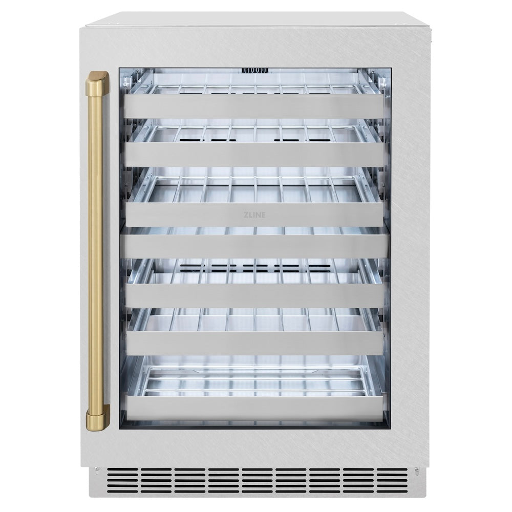 ZLINE Autograph Edition 24 in. Touchstone Dual Zone 44 Bottle Wine Cooler With Satin Stainless Steel Glass Door And Handle - View 2 | Fridge.com