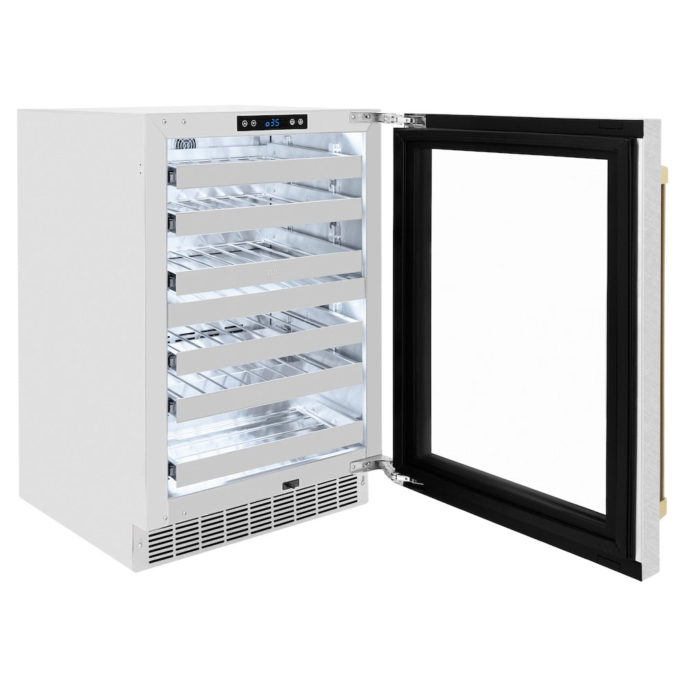 ZLINE Autograph Edition 24 in. Touchstone Dual Zone 44 Bottle Wine Cooler With Satin Stainless Steel Glass Door And Handle - View 5 | Fridge.com