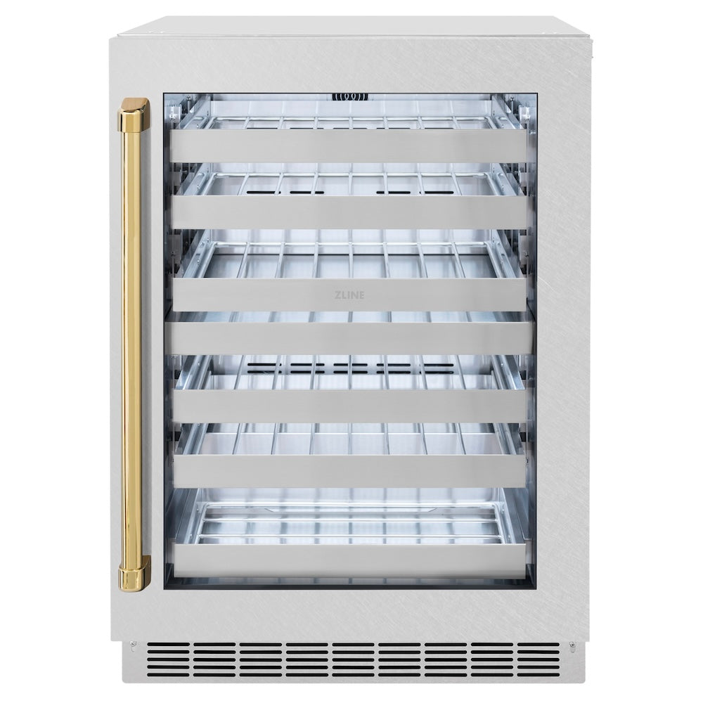 ZLINE Autograph Edition 24 in. Touchstone Dual Zone 44 Bottle Wine Cooler With Satin Stainless Steel Glass Door And Handle - View 2 | Fridge.com
