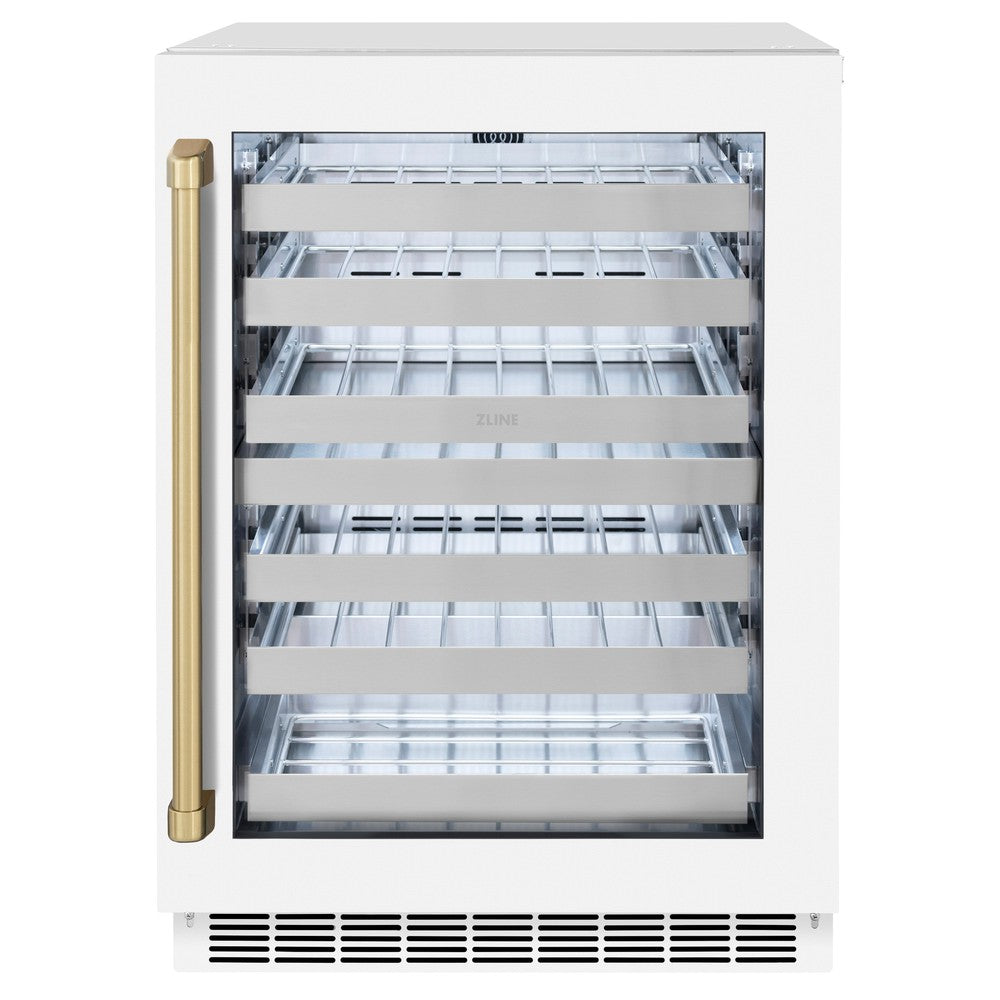 ZLINE Autograph Edition 24 in. Touchstone Dual Zone 44 Bottle Wine Cooler With White Matte Glass Door And Handle - View 2 | Fridge.com