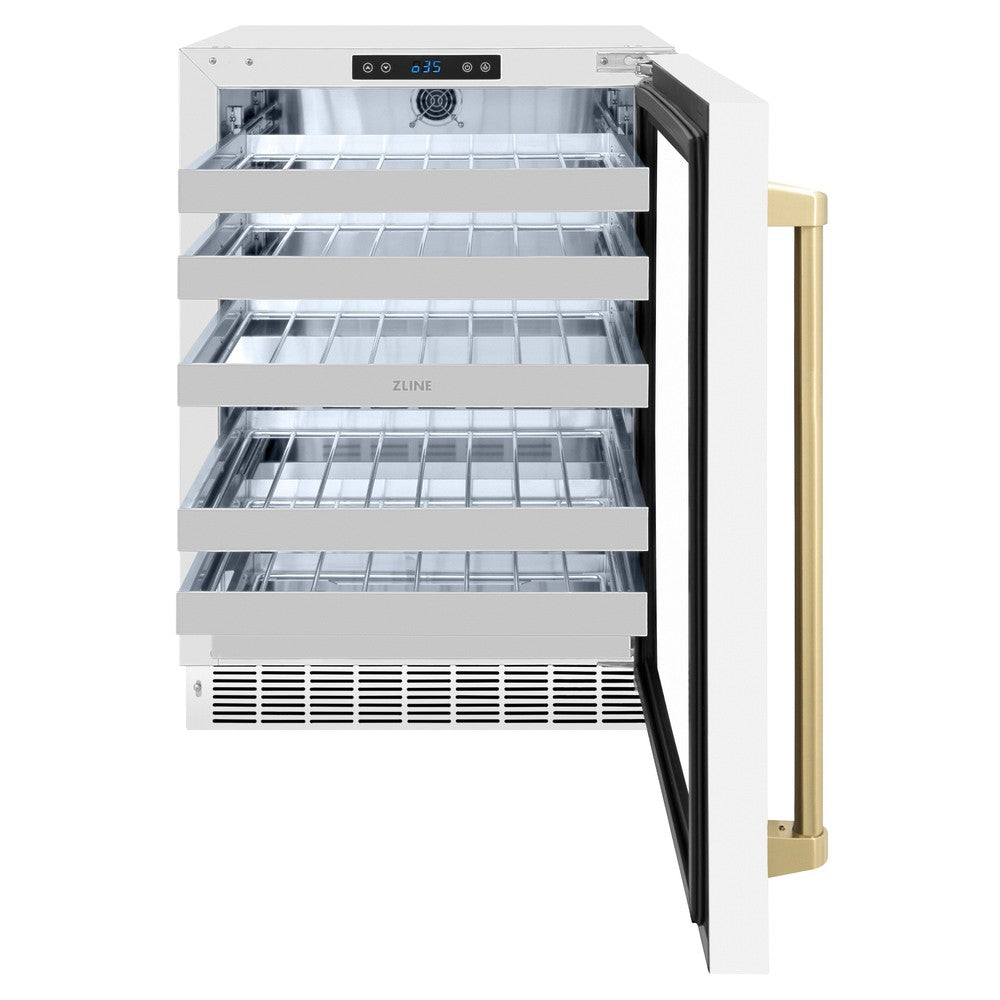 ZLINE Autograph Edition 24 in. Touchstone Dual Zone 44 Bottle Wine Cooler With White Matte Glass Door And Handle - View 3 | Fridge.com