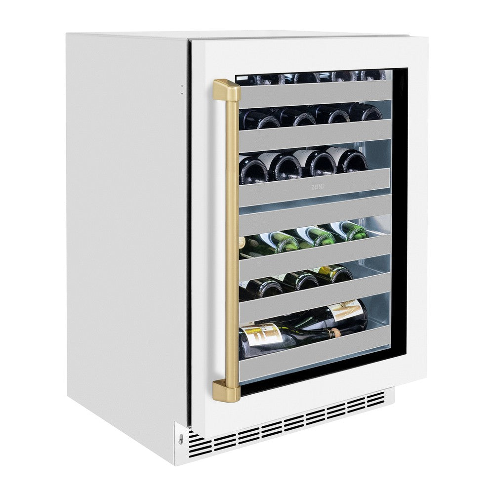 ZLINE Autograph Edition 24 in. Touchstone Dual Zone 44 Bottle Wine Cooler With White Matte Glass Door And Handle - View 4 | Fridge.com