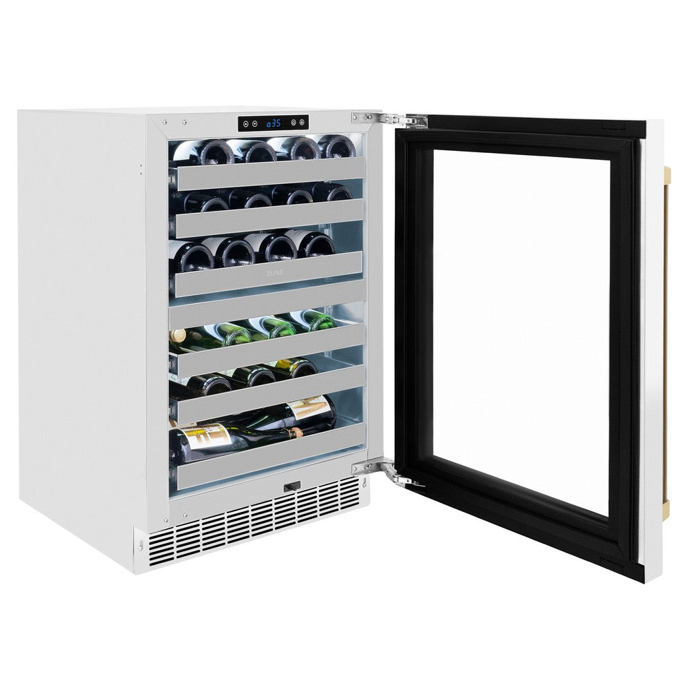 ZLINE Autograph Edition 24 in. Touchstone Dual Zone 44 Bottle Wine Cooler With White Matte Glass Door And Handle - View 5 | Fridge.com