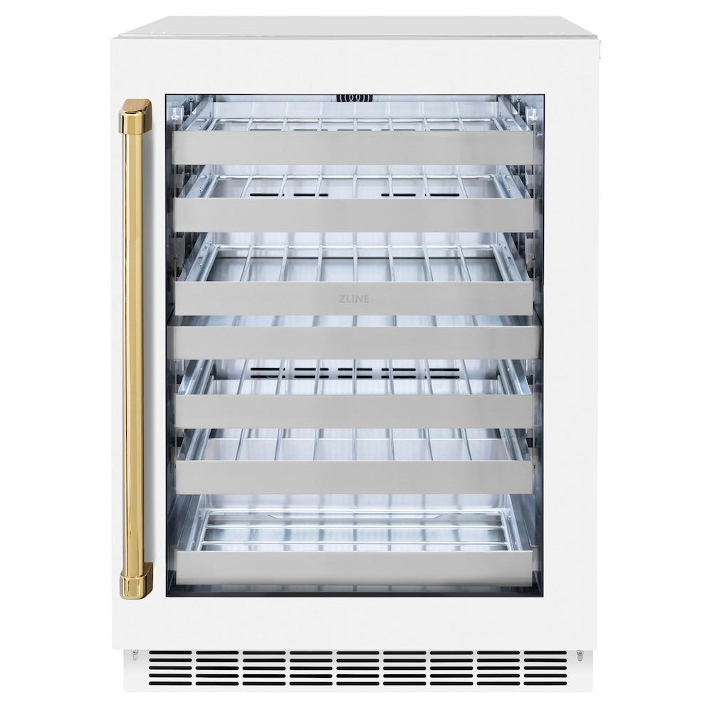 ZLINE Autograph Edition 24 in. Touchstone Dual Zone 44 Bottle Wine Cooler With White Matte Glass Door And Handle - View 2 | Fridge.com