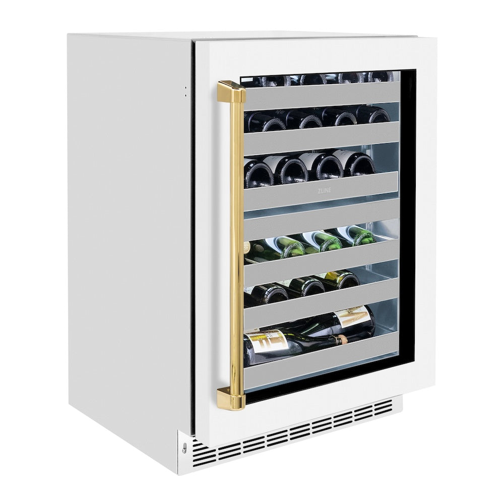 ZLINE Autograph Edition 24 in. Touchstone Dual Zone 44 Bottle Wine Cooler With White Matte Glass Door And Handle - View 3 | Fridge.com