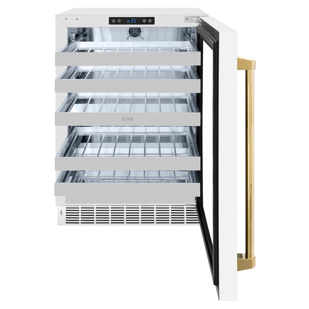 ZLINE Autograph Edition 24 in. Touchstone Dual Zone 44 Bottle Wine Cooler With White Matte Glass Door And Handle - View 4 | Fridge.com