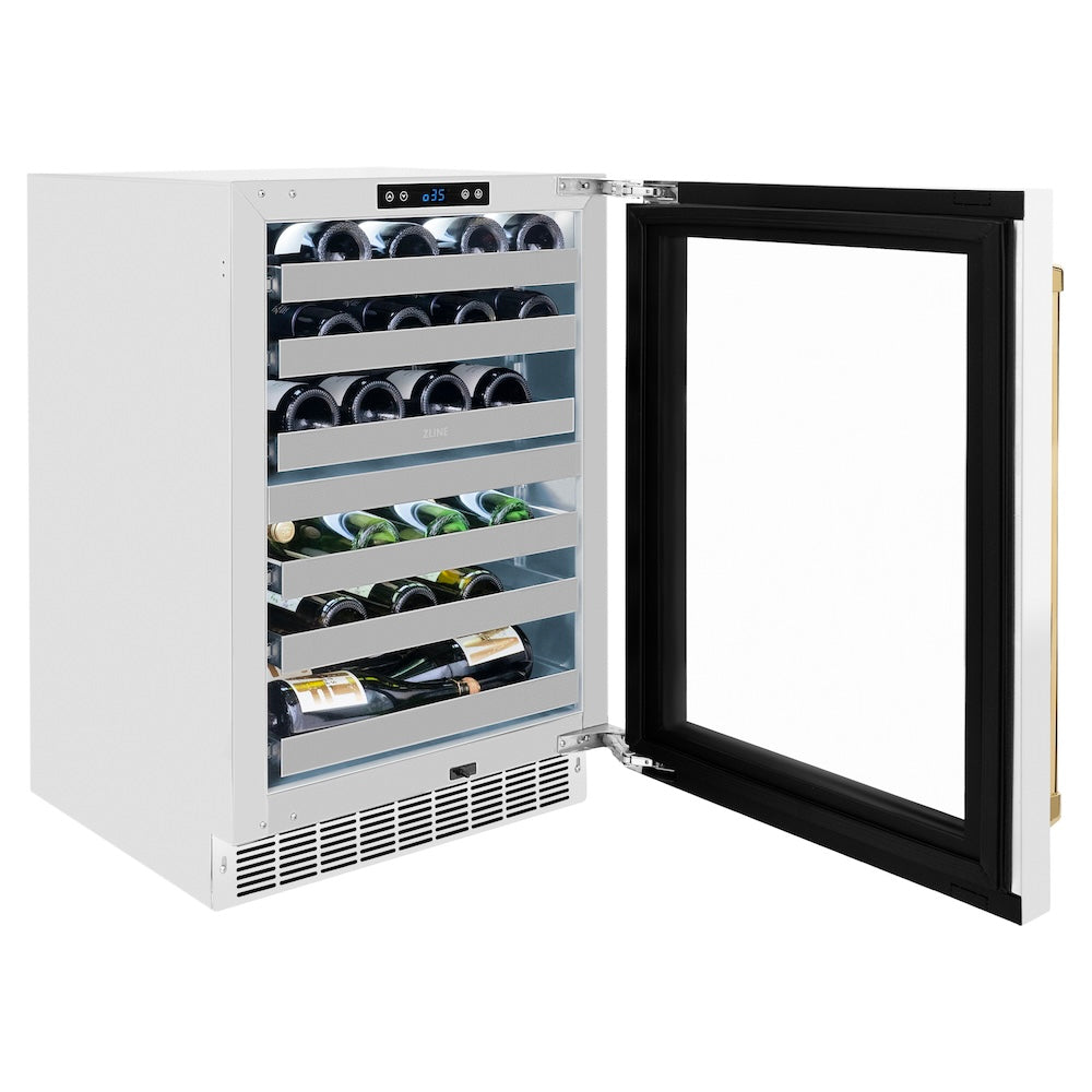 ZLINE Autograph Edition 24 in. Touchstone Dual Zone 44 Bottle Wine Cooler With White Matte Glass Door And Handle - View 5 | Fridge.com