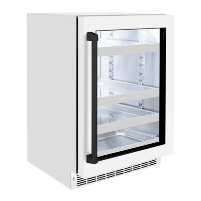 ZLINE Autograph Edition 24 in. Touchstone Dual Zone 44 Bottle Wine Cooler with White Matte Glass Door and Matte Black Handle (RWDOZ-WM-24-MB) | Fridge.com