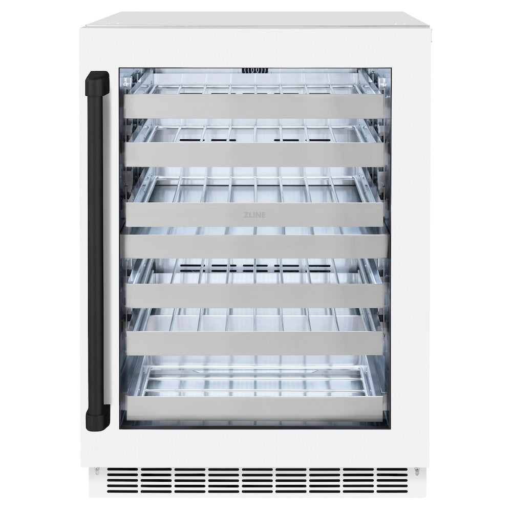 ZLINE Autograph Edition 24 in. Touchstone Dual Zone 44 Bottle Wine Cooler With White Matte Glass Door And Matte Black Handle (Rwdoz-Wm-24-Mb) - View 2 | Fridge.com