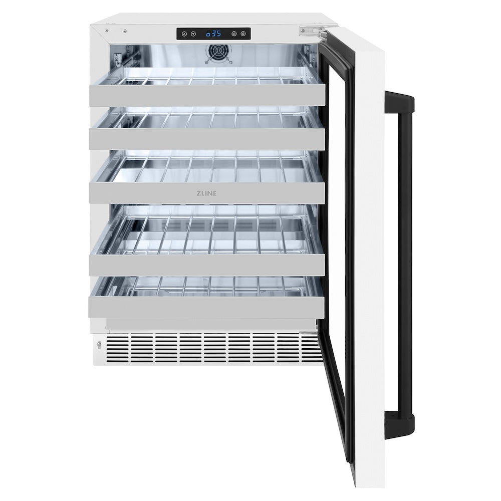 ZLINE Autograph Edition 24 in. Touchstone Dual Zone 44 Bottle Wine Cooler With White Matte Glass Door And Matte Black Handle (Rwdoz-Wm-24-Mb) - View 3 | Fridge.com