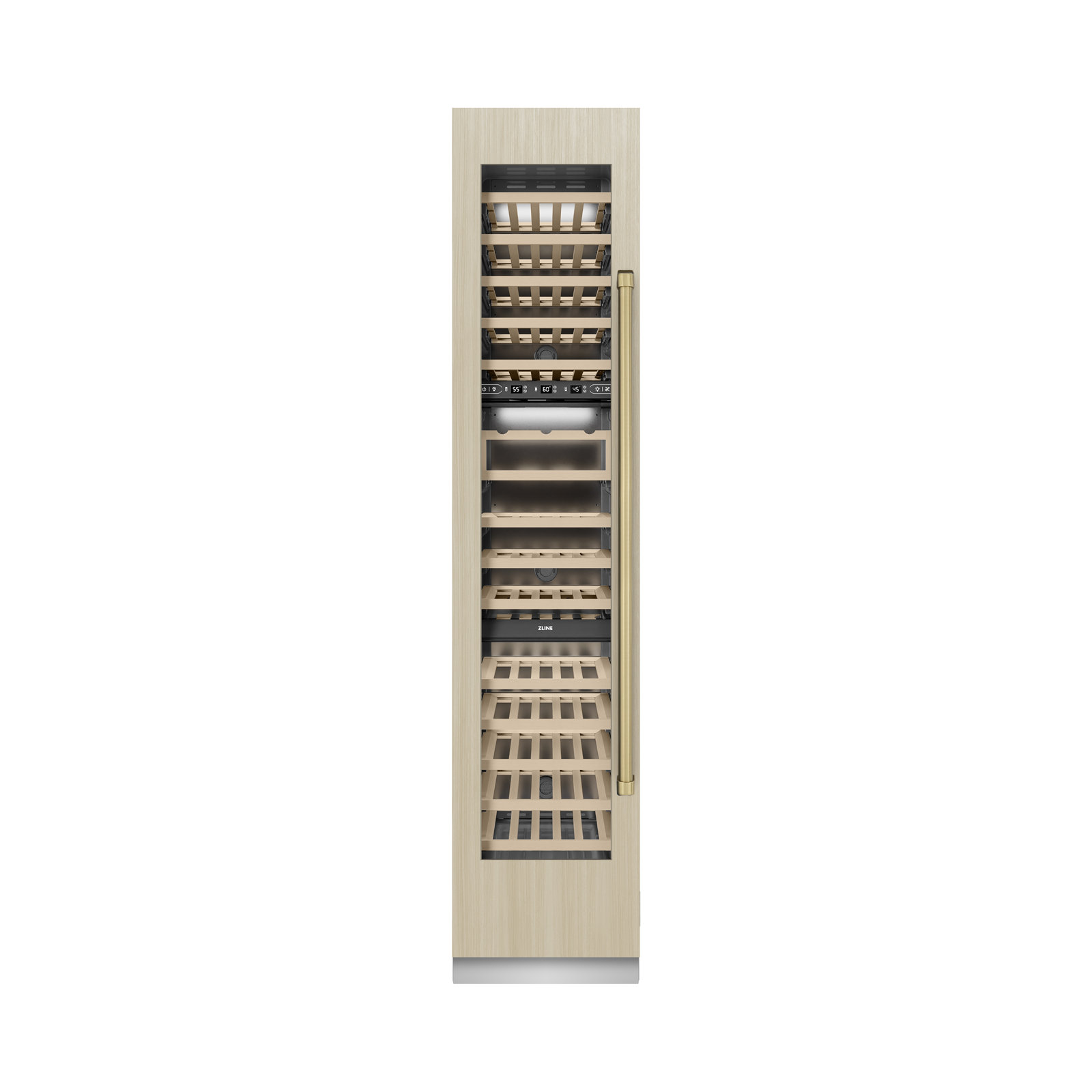 ZLINE Autograph 18 in. 9.0 cu. ft. Triple Zone 68 Bottle Panel Ready Hinge Column Wine Cooler with Accents | Fridge.com