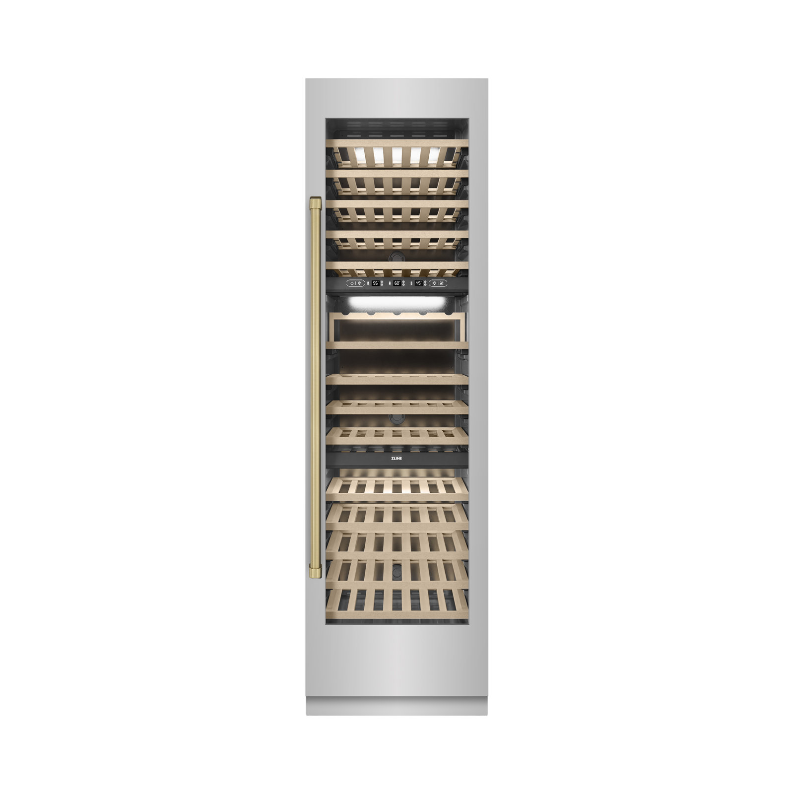 ZLINE Autograph 24 in. 12.4 cu. ft. Triple Zone 100 Bottle Column Wine Cooler and Accents | Fridge.com