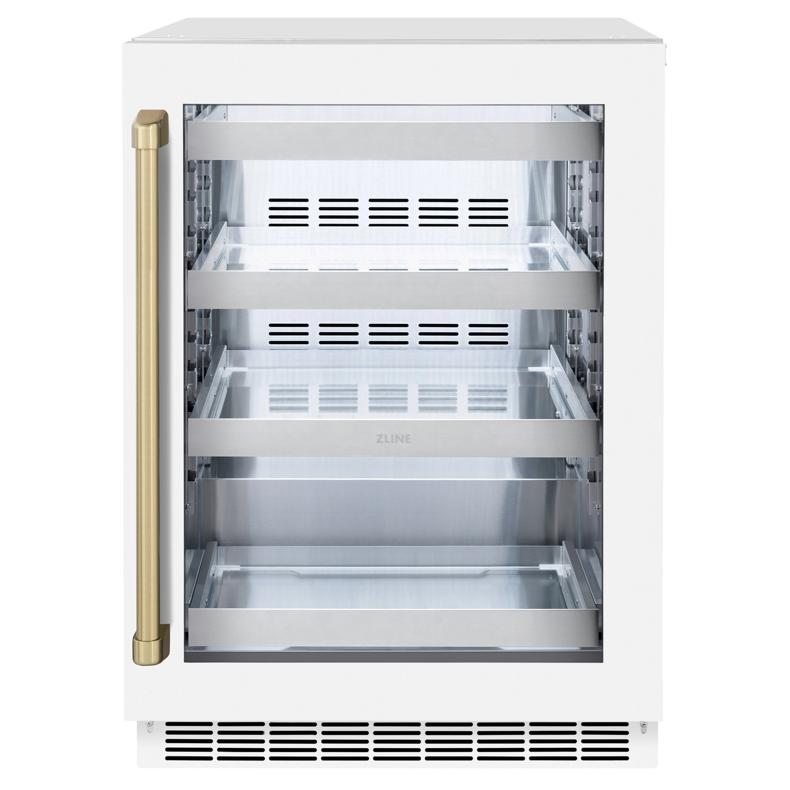 ZLINE Autograph Edition 24 in. Touchstone Dual Zone 44 Bottle Wine Cooler with White Matte Glass Door and Handle | Fridge.com
